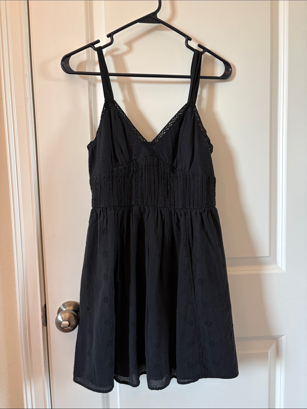 American Eagle Outfitters Black Lace-Trim V-Neck Mini Dress